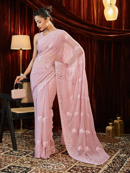Dhiyona KS Women's Women Embellished Embroidered Pure Georgette Saree