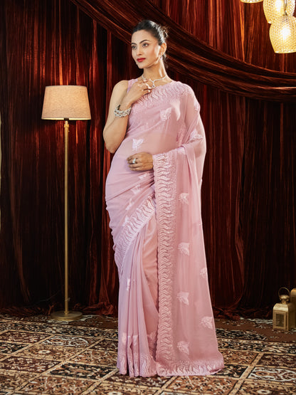 Dhiyona KS Women's Women Embellished Embroidered Pure Georgette Saree