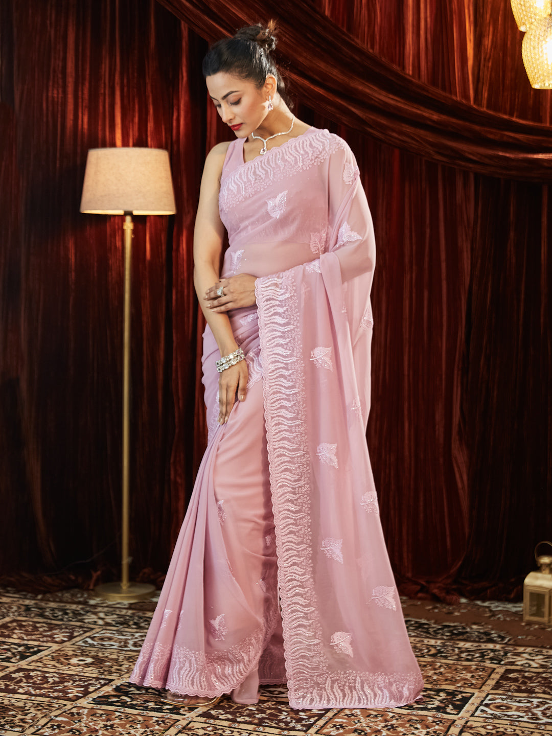 Dhiyona KS Women's Women Embellished Embroidered Pure Georgette Saree