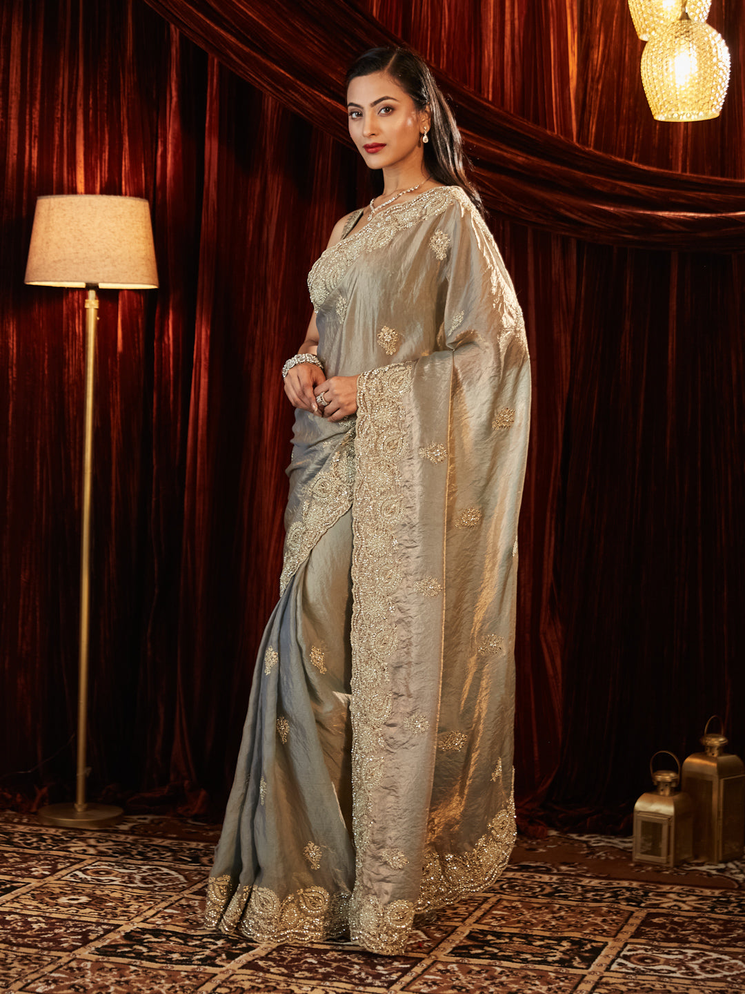 Dhiyona KS Women's Embellished Silk Heavy Work Saree With Unstitched Blouse Piece