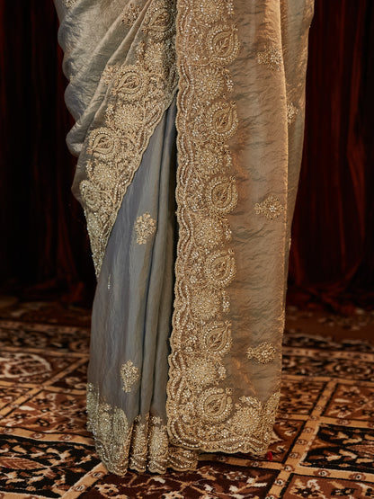 Dhiyona KS Women's Embellished Silk Heavy Work Saree With Unstitched Blouse Piece