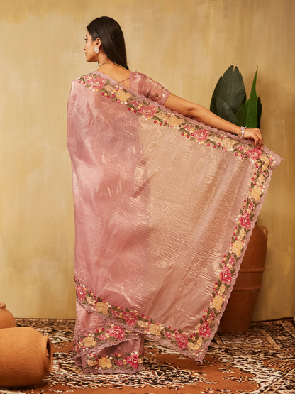 Dhiyona KS Women's Solid Embroidered Organza Saree