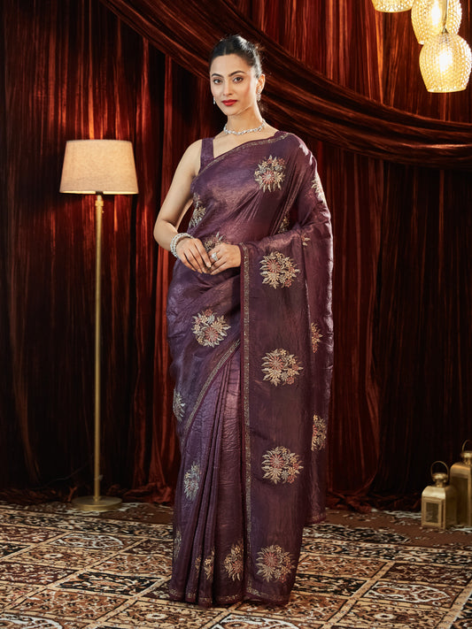 Dhiyona KS Women's Floral Embroidered Organza Saree