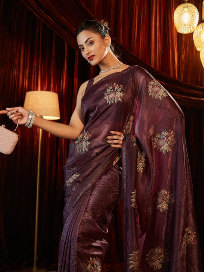 Dhiyona KS Women's Floral Embroidered Organza Saree