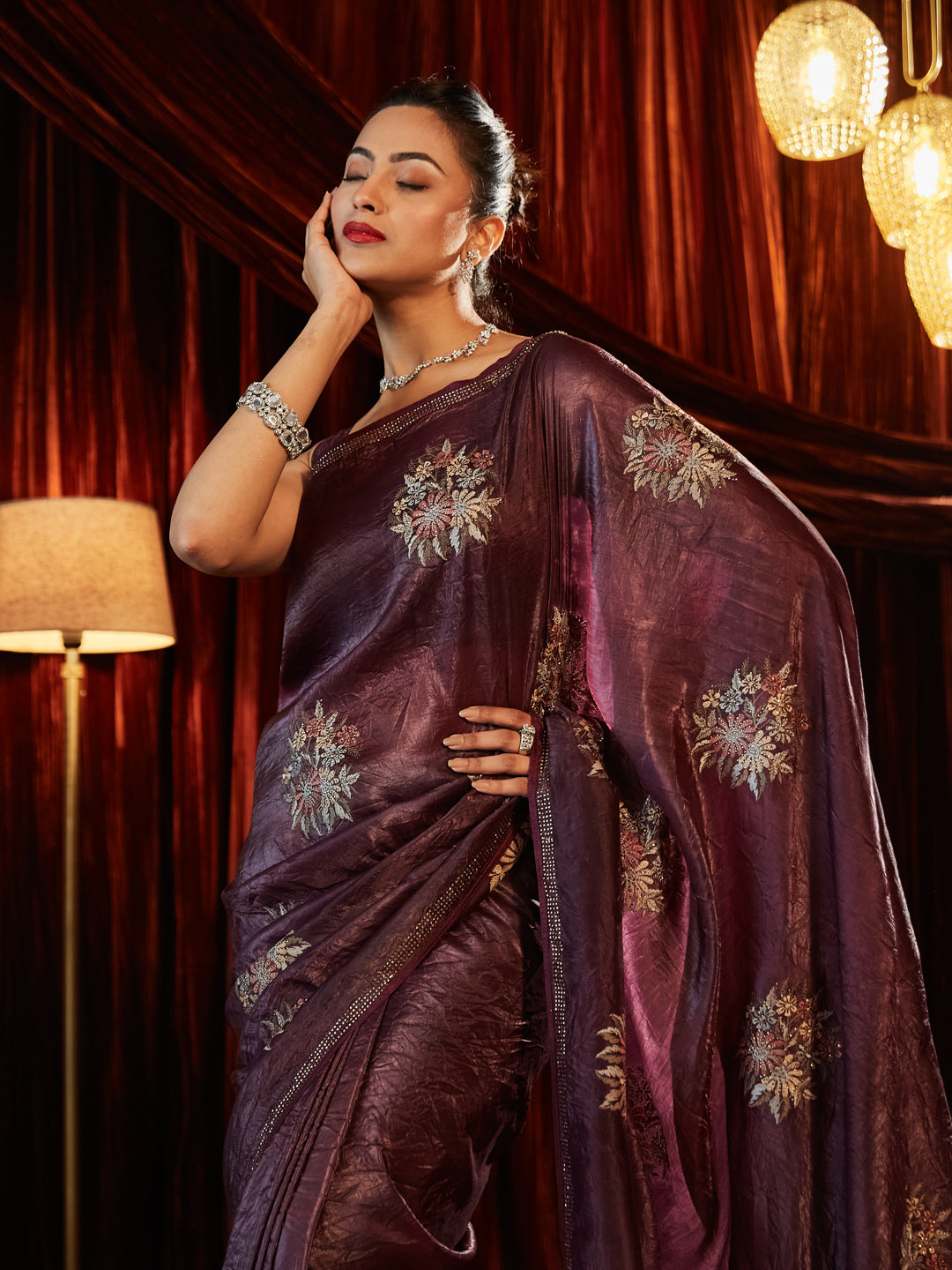 Dhiyona KS Women's Floral Embroidered Organza Saree