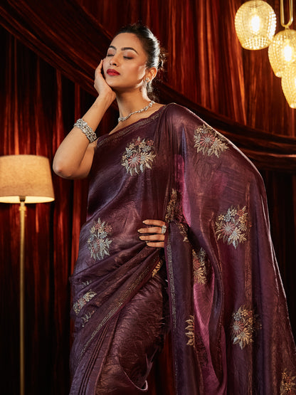 Dhiyona KS Women's Floral Embroidered Organza Saree