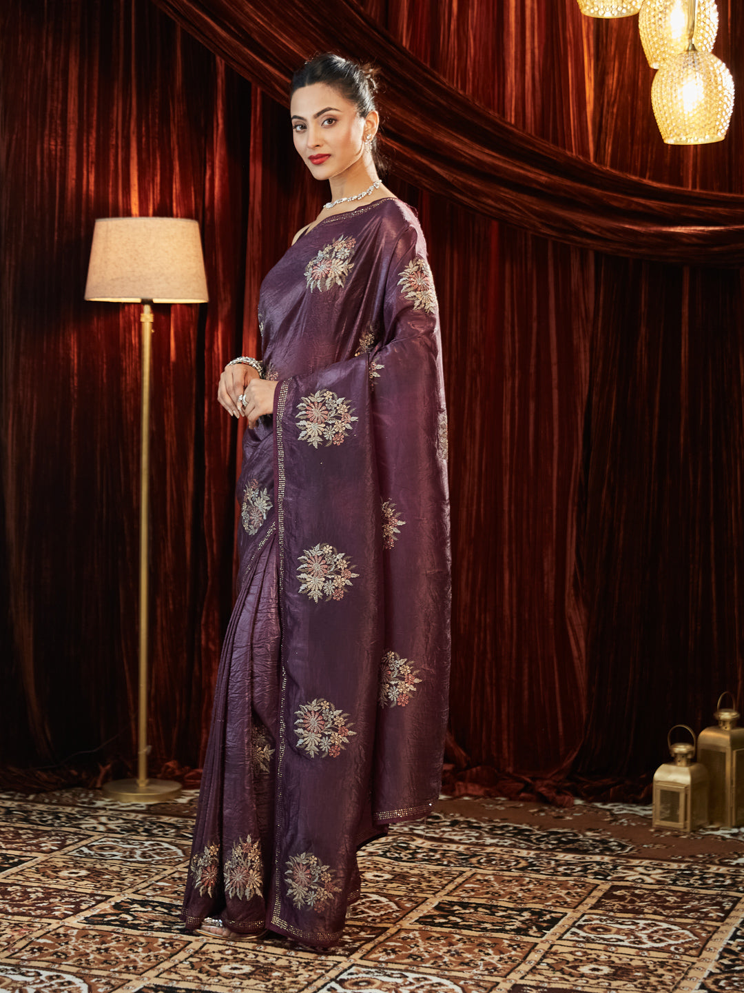 Dhiyona KS Women's Floral Embroidered Organza Saree