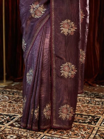 Dhiyona KS Women's Floral Embroidered Organza Saree
