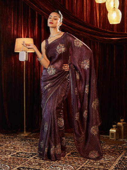 Dhiyona KS Women's Floral Embroidered Organza Saree