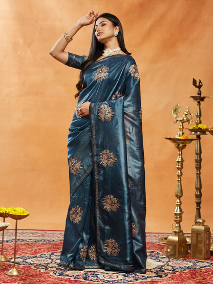 Dhiyona KS Women's Floral Embroidered Beads and Stones Saree