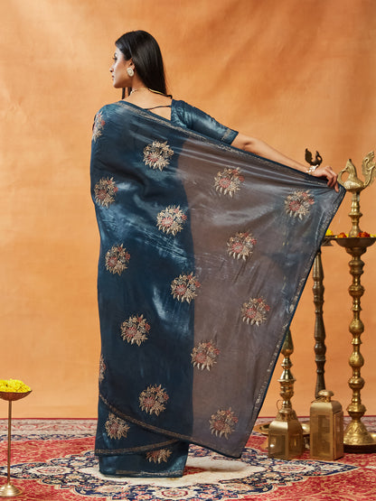 Dhiyona KS Women's Floral Embroidered Beads and Stones Saree
