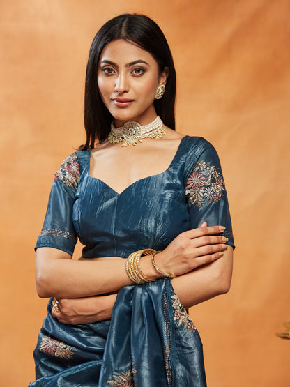Dhiyona KS Women's Floral Embroidered Beads and Stones Saree