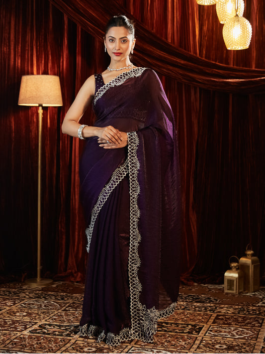 Dhiyona KS Women's Embellished Border Saree With Blouse Piece