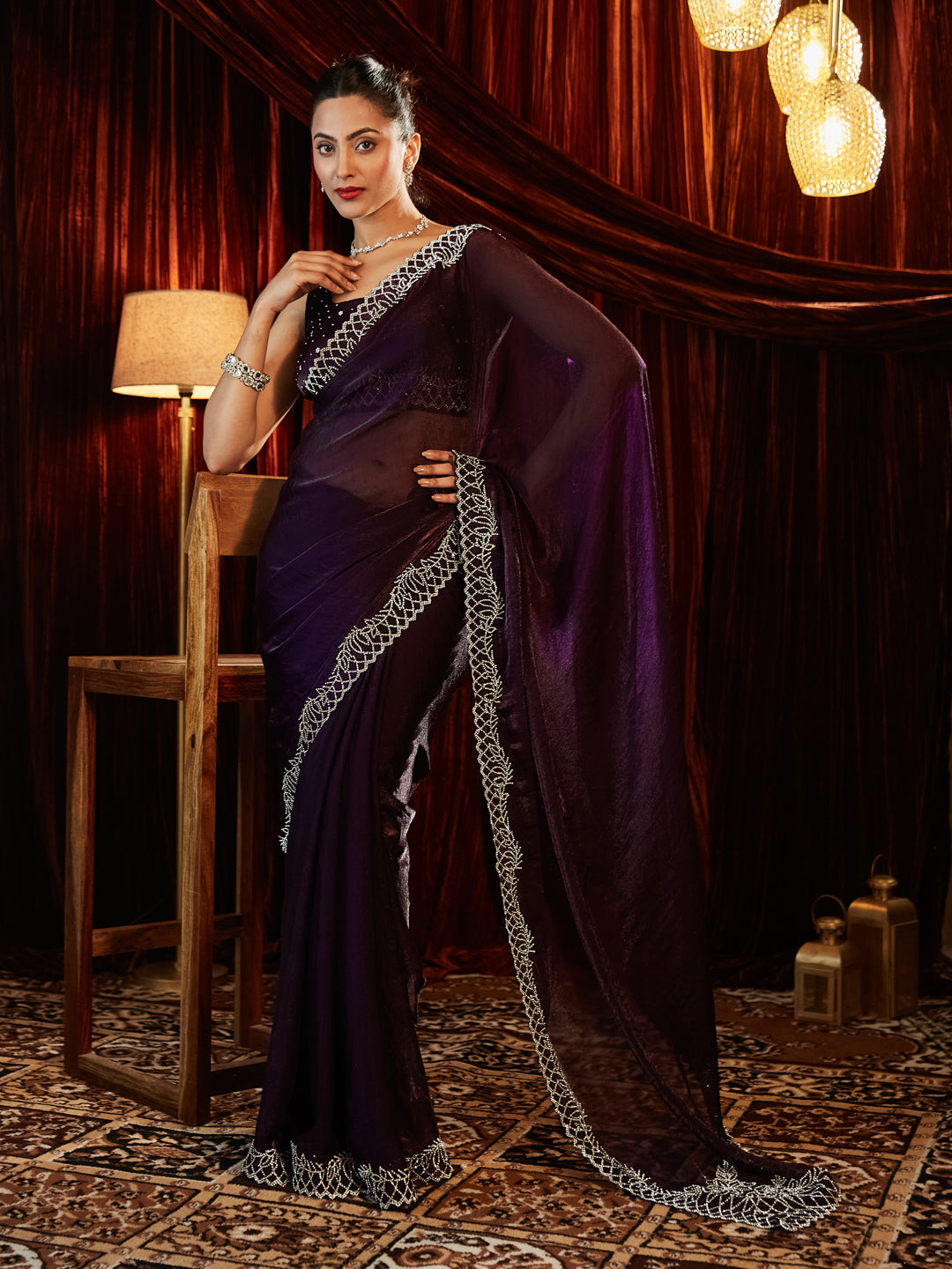 Dhiyona KS Women's Embellished Border Saree With Blouse Piece