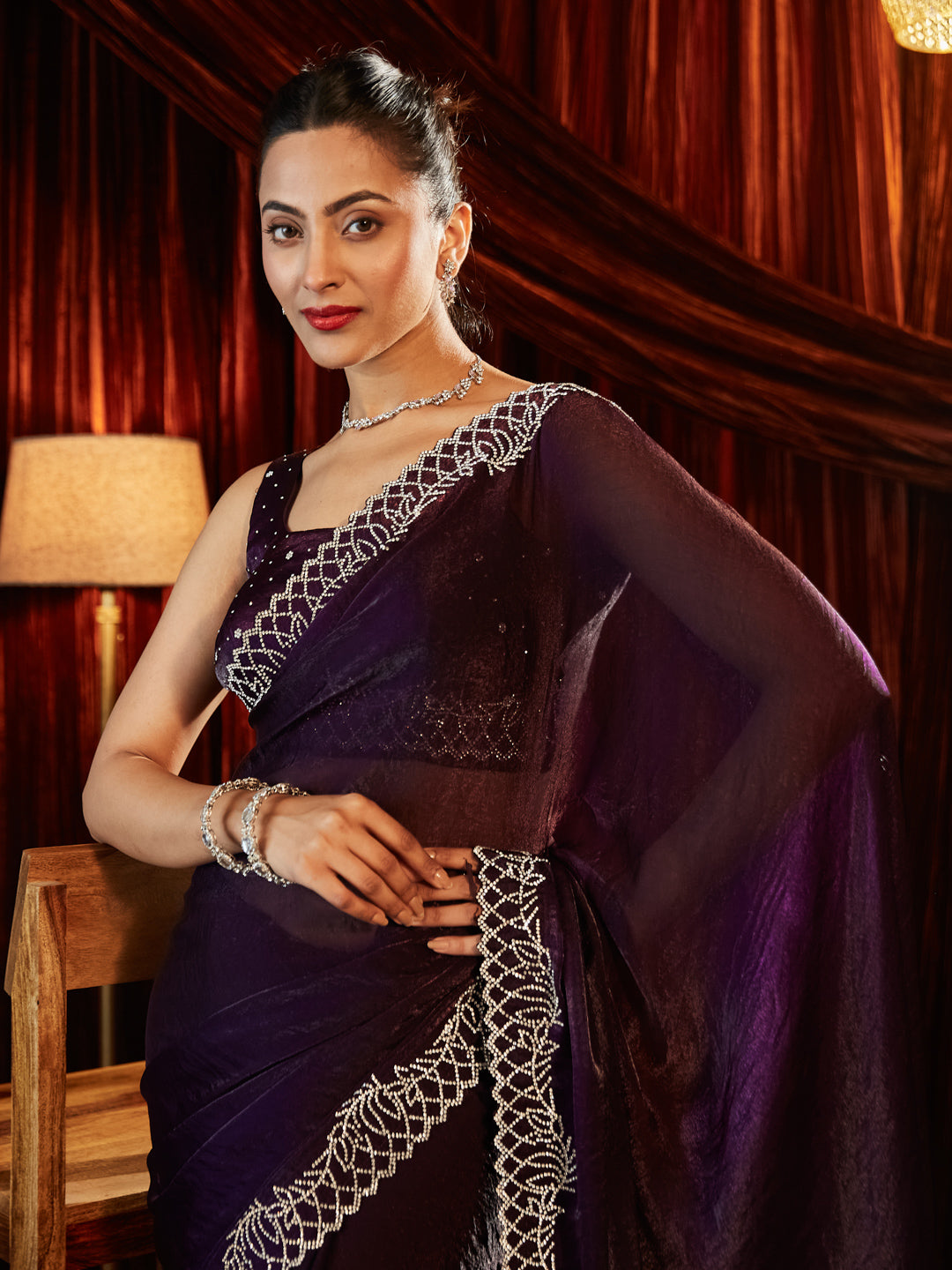 Dhiyona KS Women's Embellished Border Saree With Blouse Piece