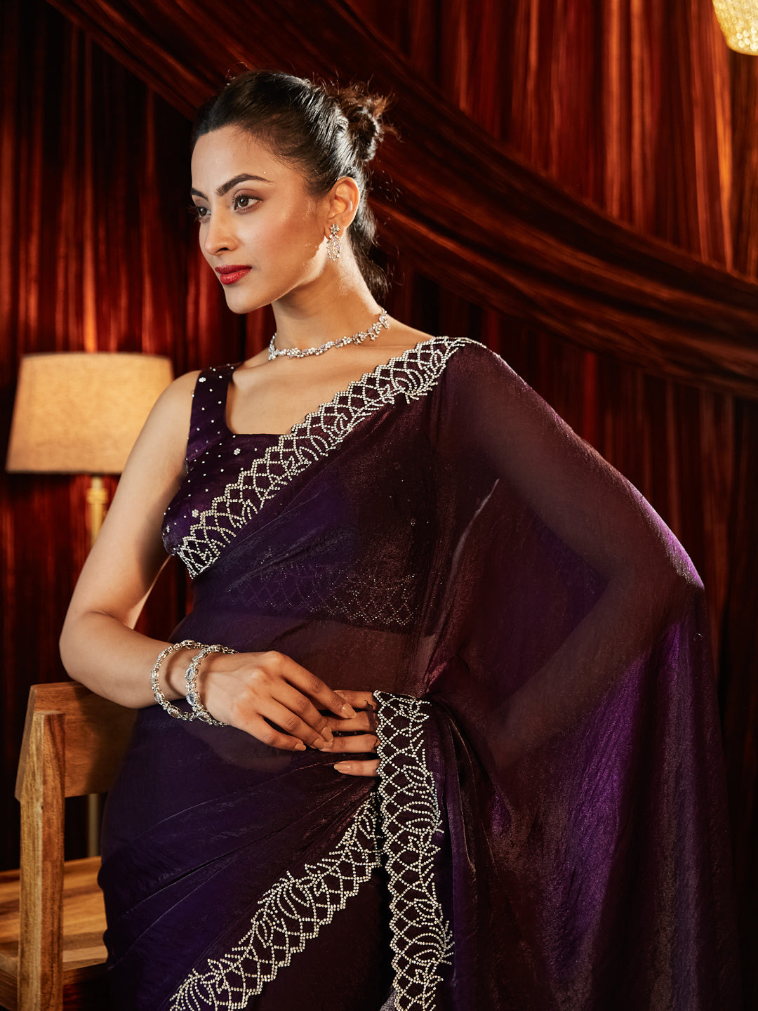 Dhiyona KS Women's Embellished Border Saree With Blouse Piece