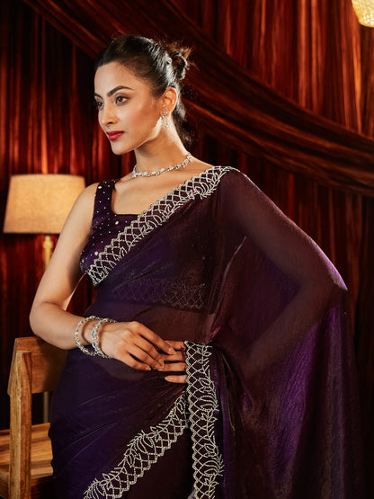 Dhiyona KS Women's Embellished Border Saree With Blouse Piece