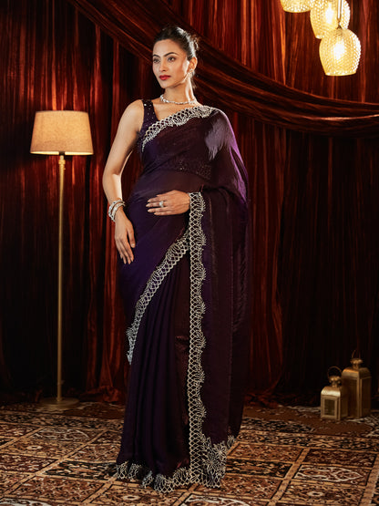 Dhiyona KS Women's Embellished Border Saree With Blouse Piece
