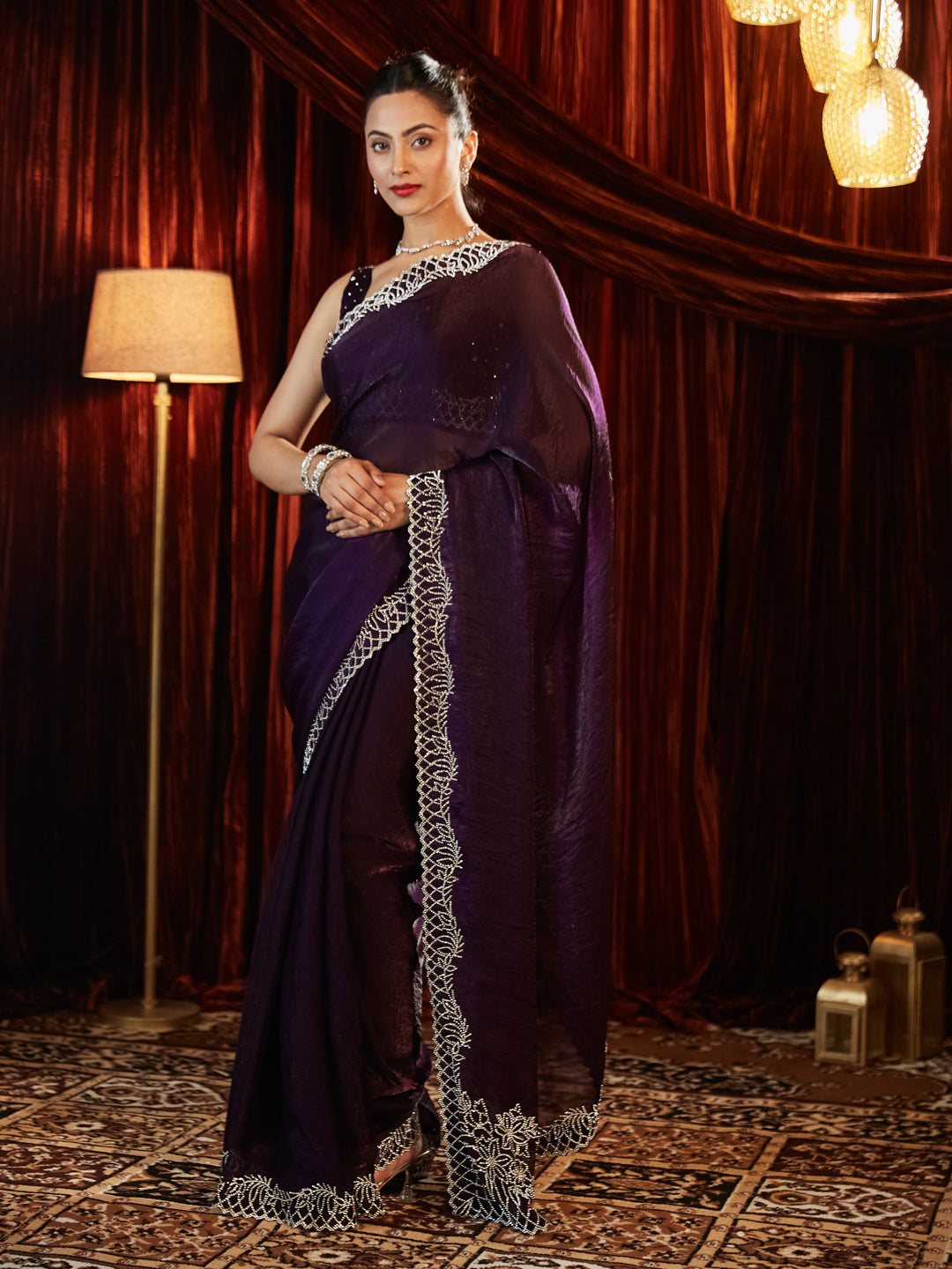 Dhiyona KS Women's Embellished Border Saree With Blouse Piece