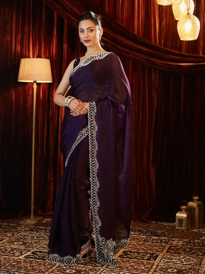 Dhiyona KS Women's Embellished Border Saree With Blouse Piece