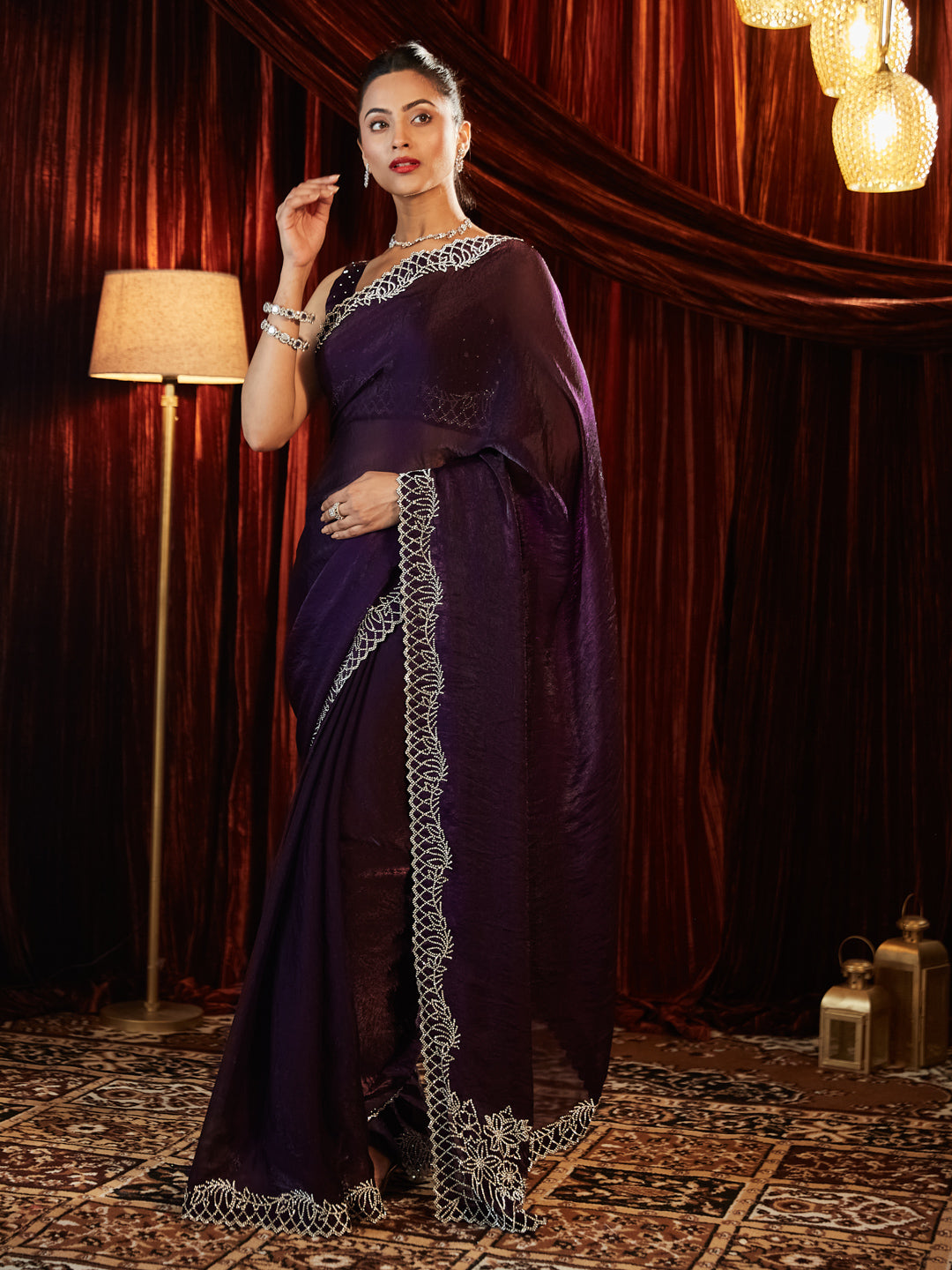 Dhiyona KS Women's Embellished Border Saree With Blouse Piece