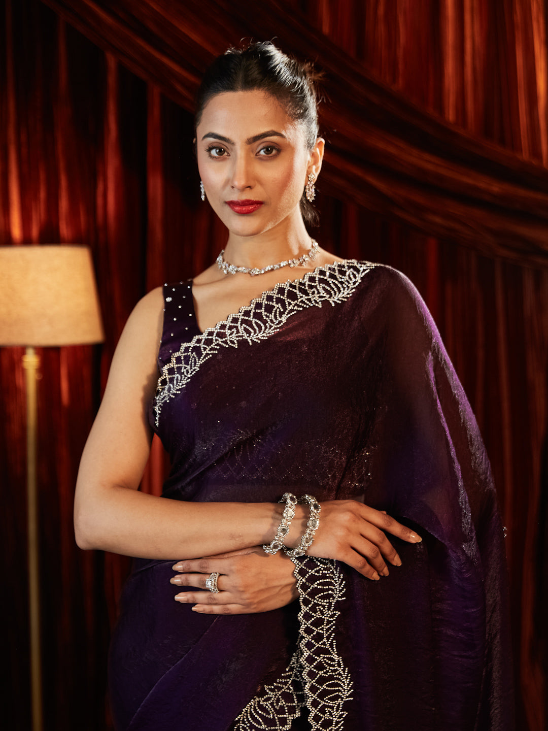 Dhiyona KS Women's Embellished Border Saree With Blouse Piece