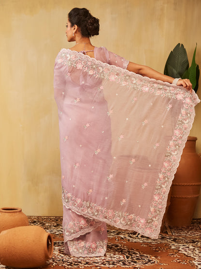 Dhiyona KS Women's Floral Embroidered Pure Chiffon Saree