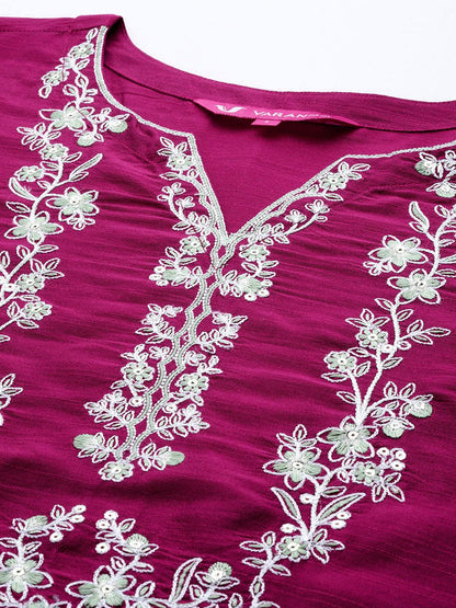 Dhiyona VA Women's Floral Yoke Design Regular Sequinned Kurta with Trousers & Dupatta
