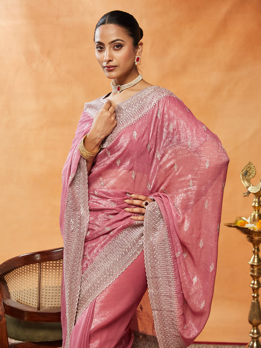 Dhiyona KS Women's Embellished Embroidered Pure Chiffon Saree