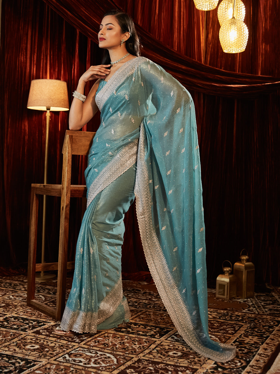 Dhiyona KS Women's Embellished Embroidered Pure Chiffon Saree