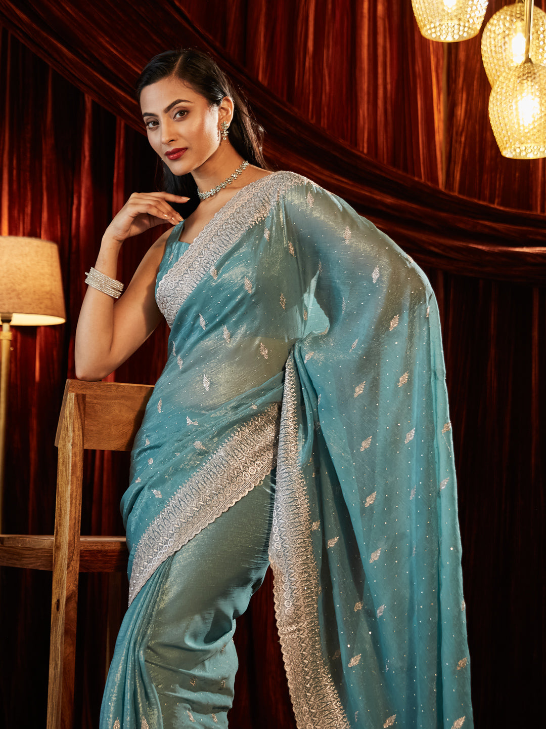 Dhiyona KS Women's Embellished Embroidered Pure Chiffon Saree