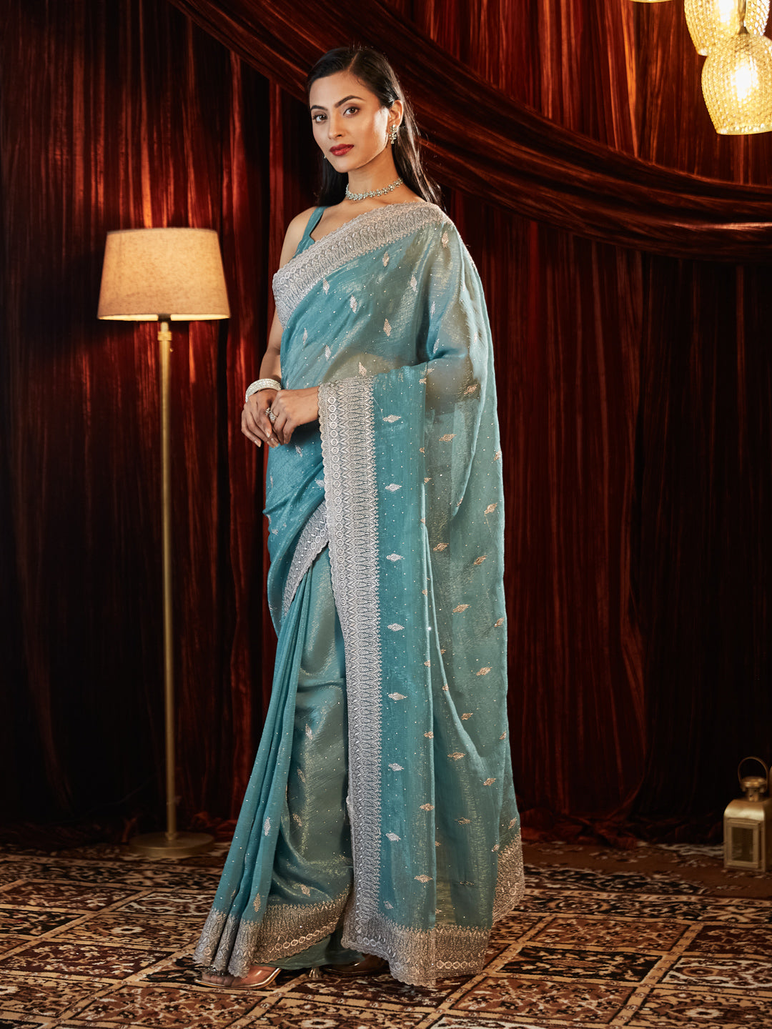 Dhiyona KS Women's Embellished Embroidered Pure Chiffon Saree