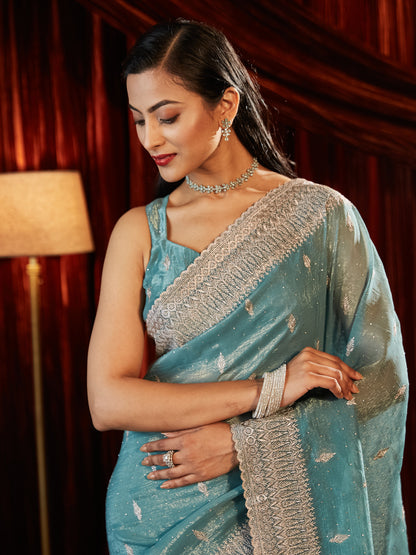 Dhiyona KS Women's Embellished Embroidered Pure Chiffon Saree