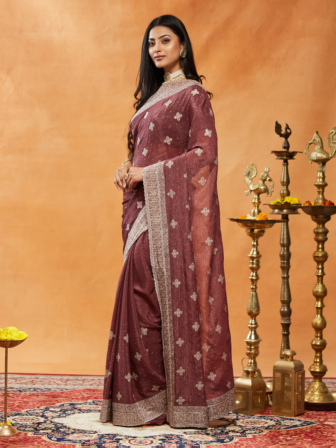 Dhiyona KS Women's Embellished Embroidered Pure Chiffon Saree