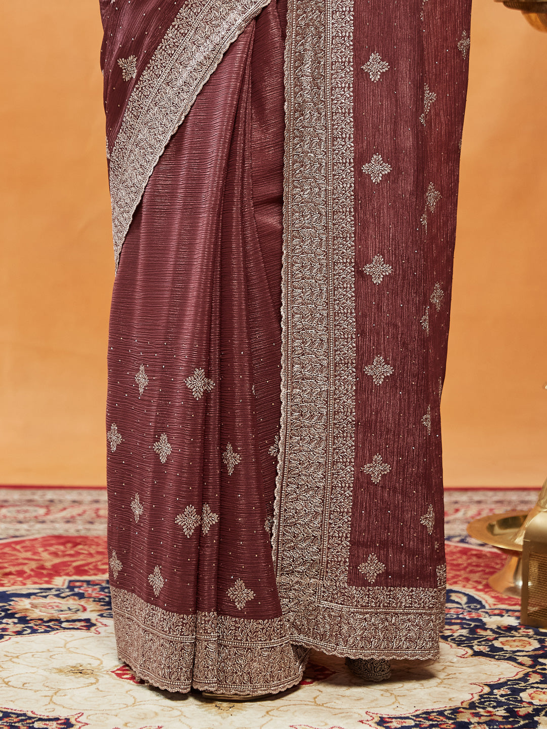 Dhiyona KS Women's Embellished Embroidered Pure Chiffon Saree