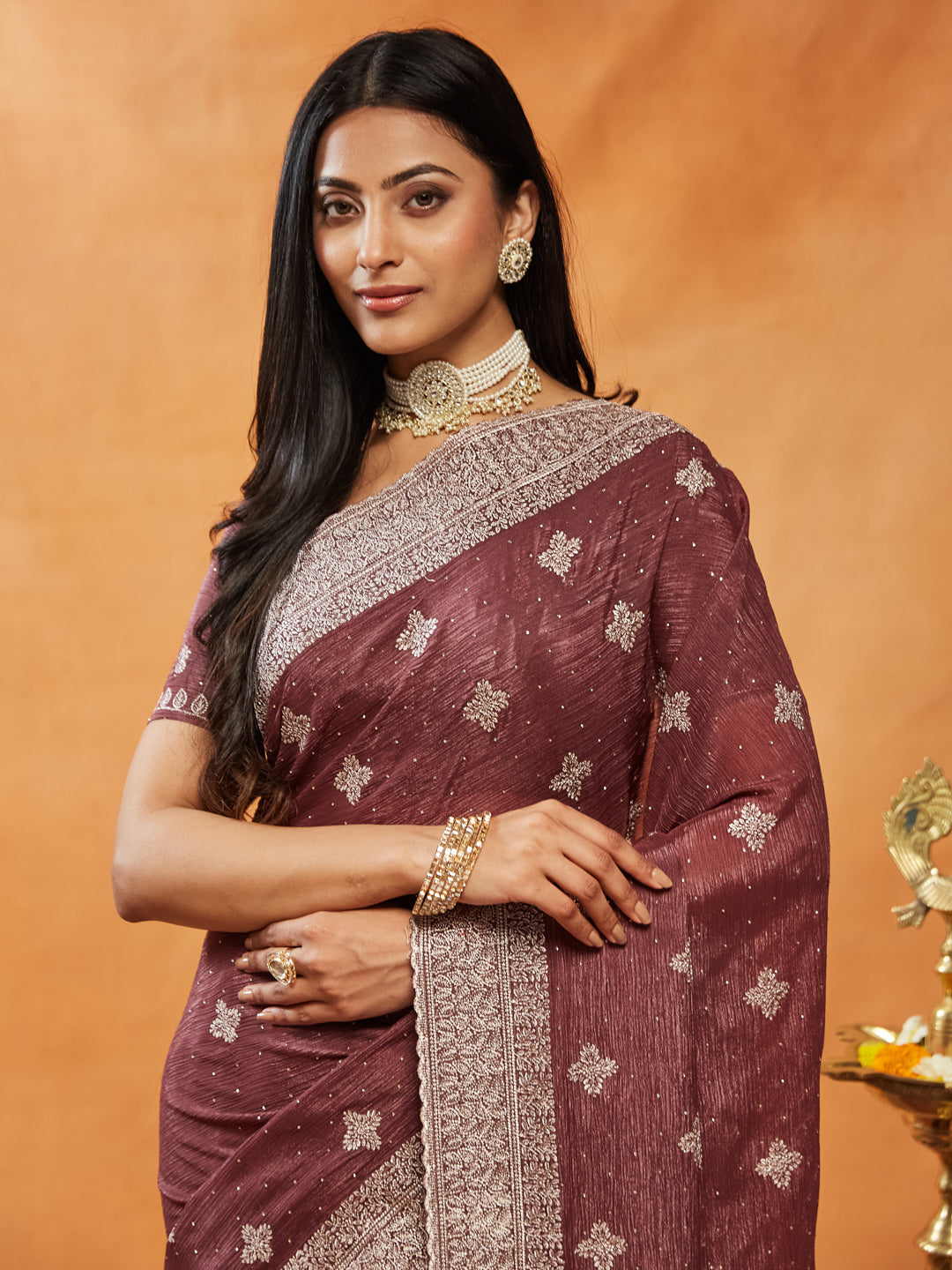 Dhiyona KS Women's Embellished Embroidered Pure Chiffon Saree
