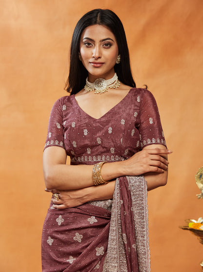 Dhiyona KS Women's Embellished Embroidered Pure Chiffon Saree