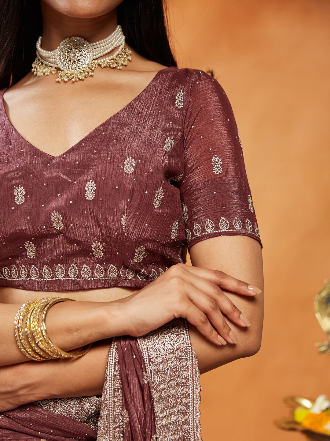 Dhiyona KS Women's Embellished Embroidered Pure Chiffon Saree
