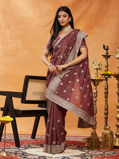 Dhiyona KS Women's Embellished Embroidered Pure Chiffon Saree