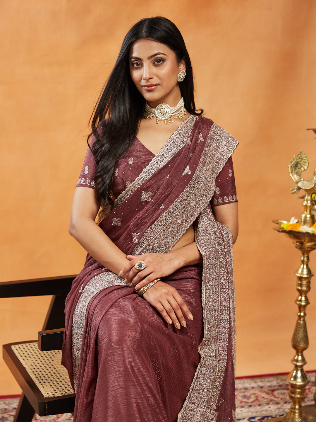 Dhiyona KS Women's Embellished Embroidered Pure Chiffon Saree