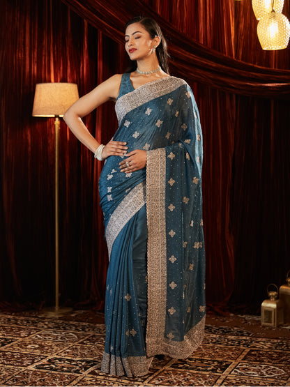 Dhiyona KS Women's Embellished Embroidered Pure Chiffon Saree