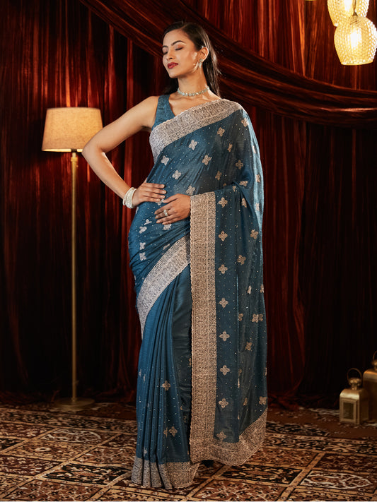 Dhiyona KS Women's Embellished Embroidered Pure Chiffon Saree