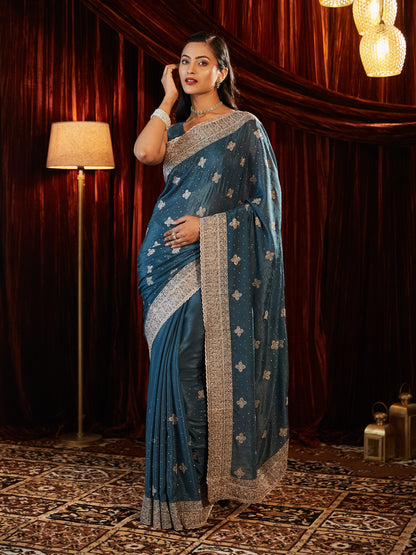 Dhiyona KS Women's Embellished Embroidered Pure Chiffon Saree