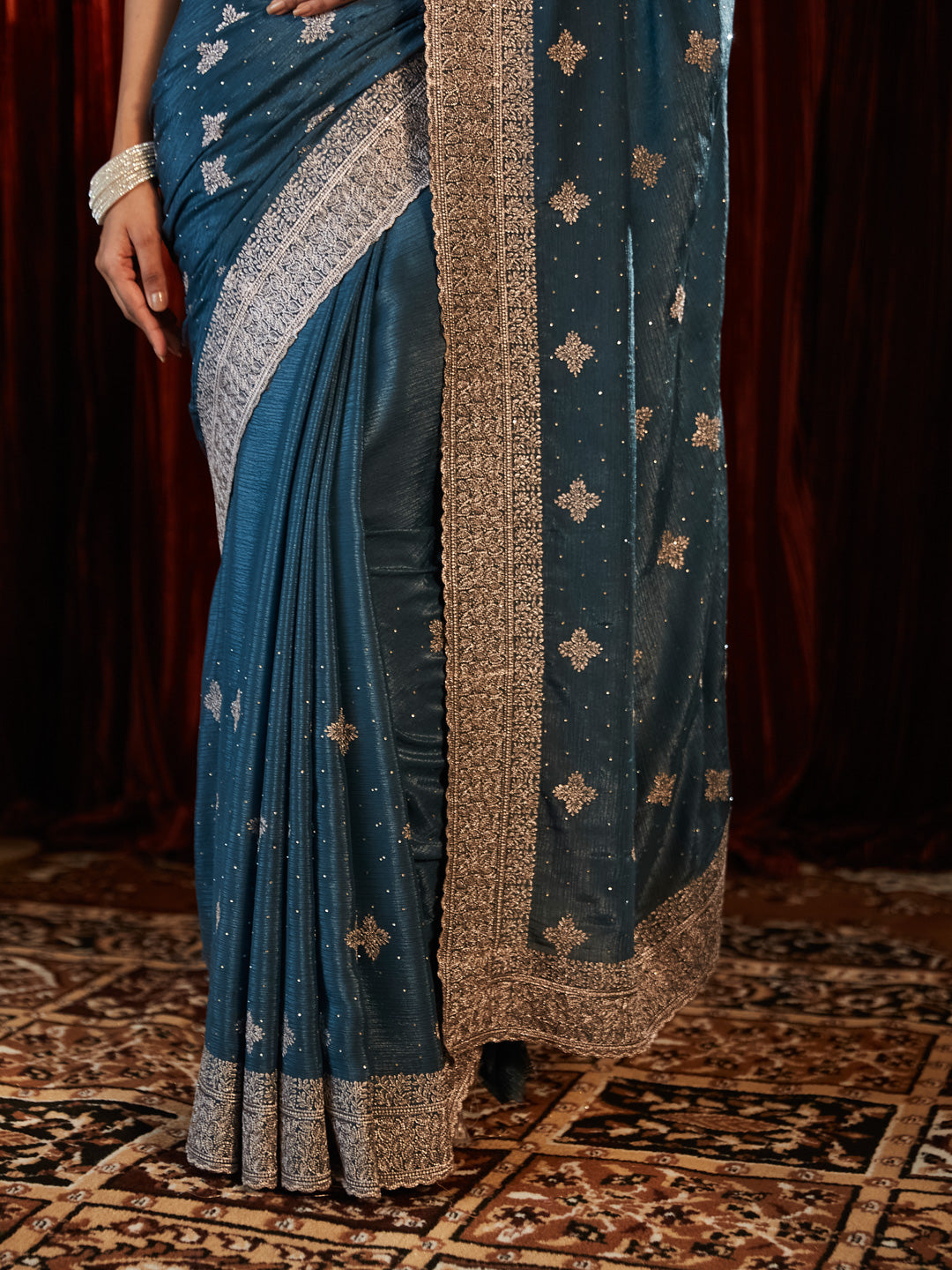 Dhiyona KS Women's Embellished Embroidered Pure Chiffon Saree