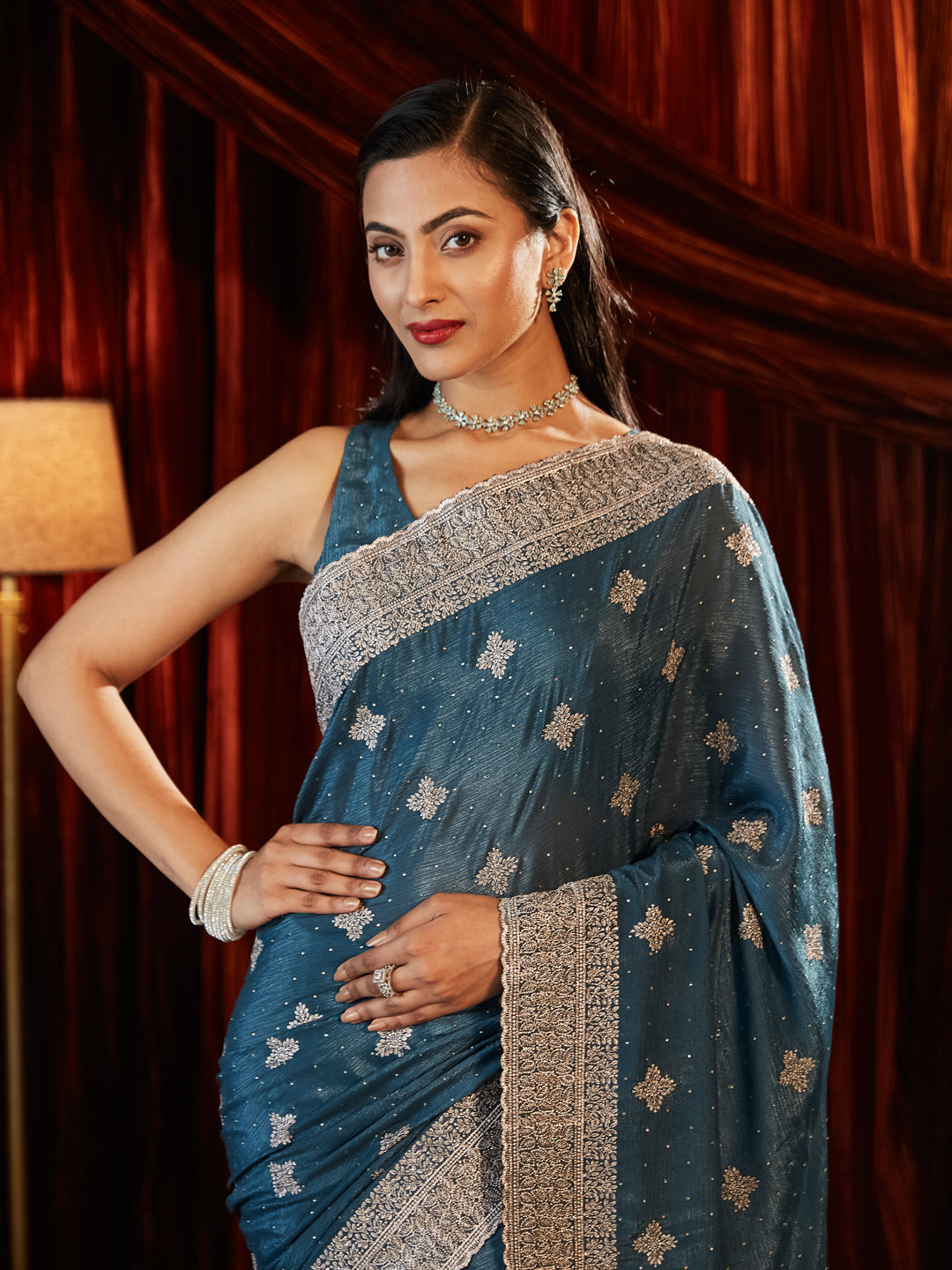 Dhiyona KS Women's Embellished Embroidered Pure Chiffon Saree