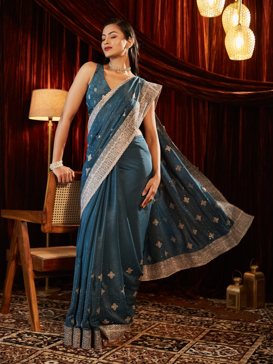 Dhiyona KS Women's Embellished Embroidered Pure Chiffon Saree
