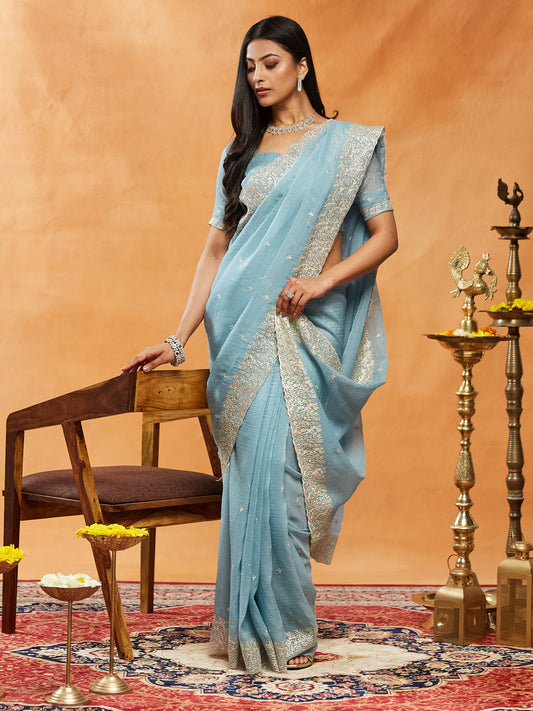 Dhiyona KS Women's Embellished Embroidered Pure Chiffon Saree