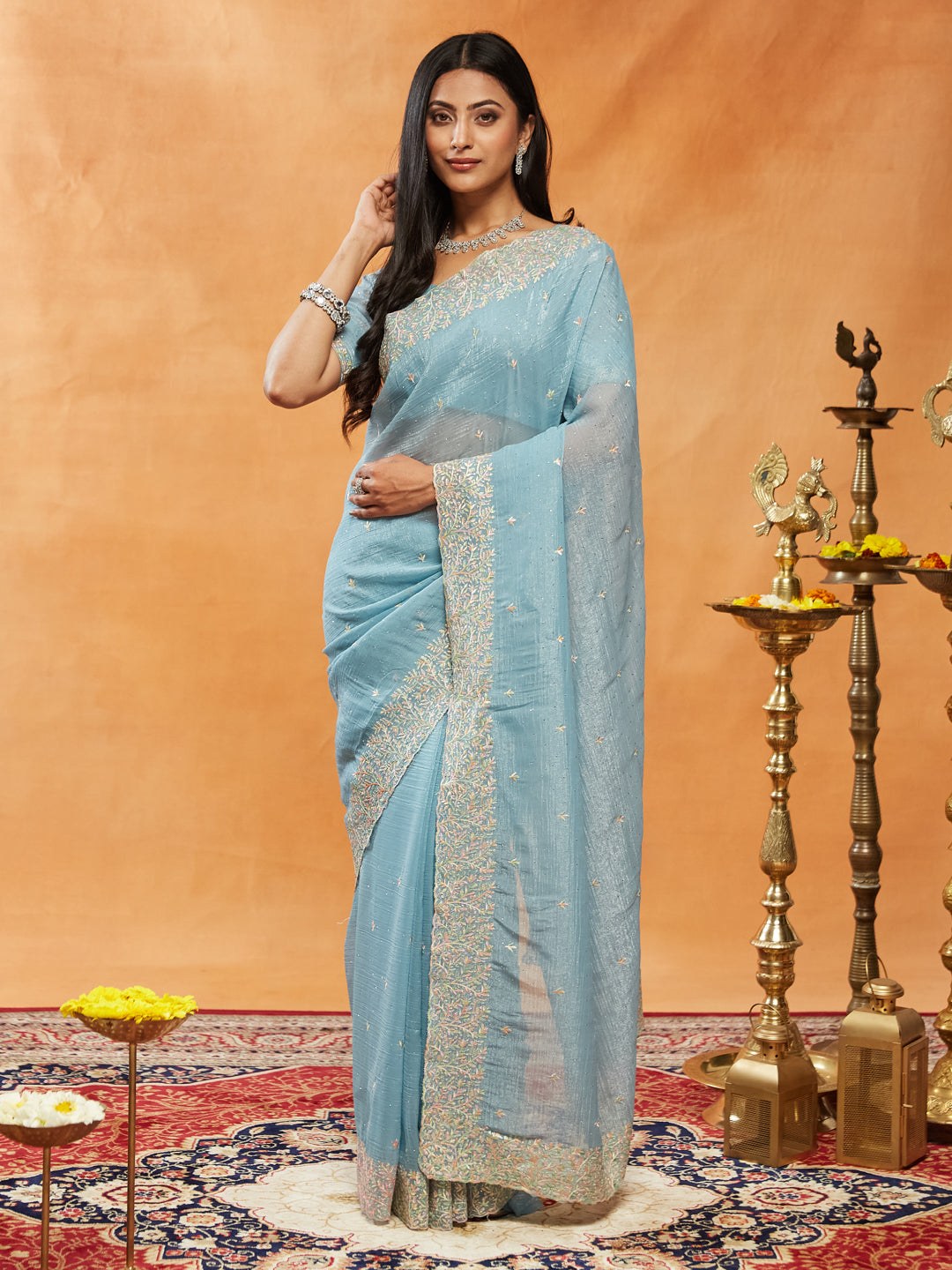 Dhiyona KS Women's Embellished Embroidered Pure Chiffon Saree