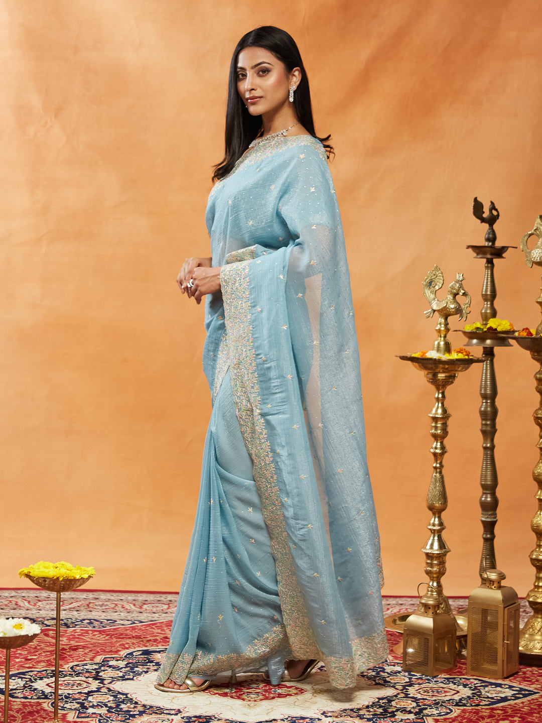 Dhiyona KS Women's Embellished Embroidered Pure Chiffon Saree