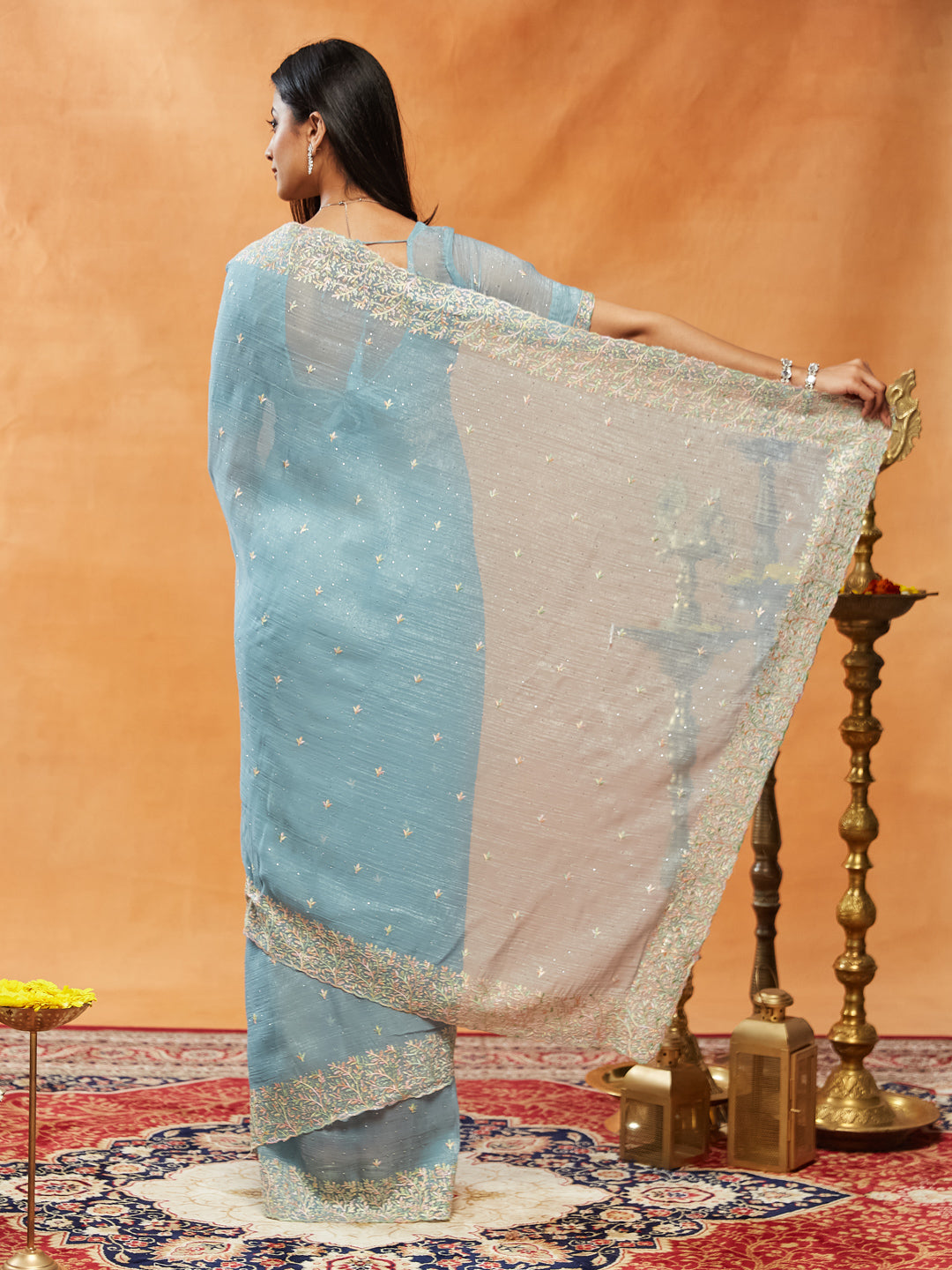 Dhiyona KS Women's Embellished Embroidered Pure Chiffon Saree
